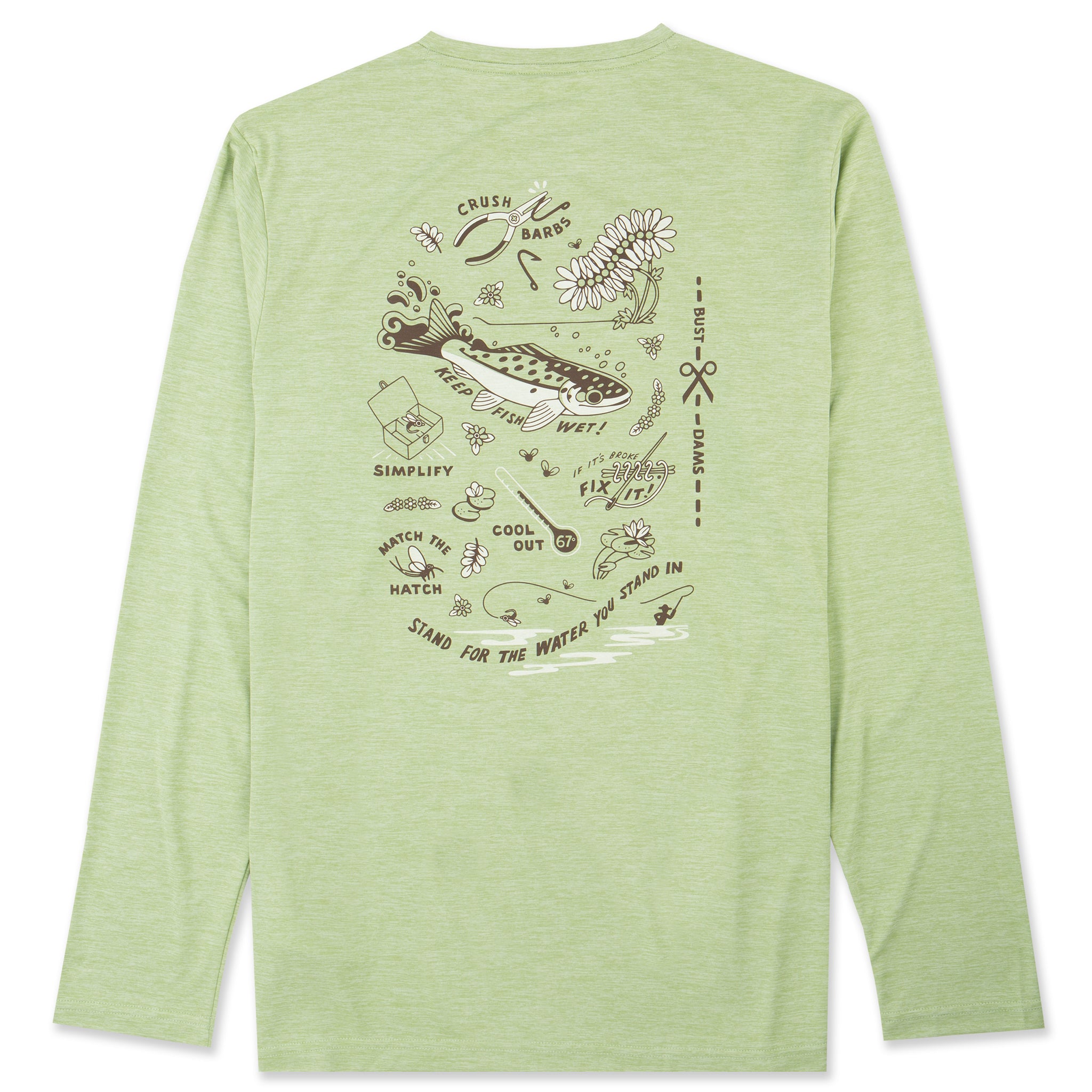 Patagonia Men's L/S Cap Cool Daily Fish Graphic Shirt Action Angler: Salvia Green X-Dye / XL